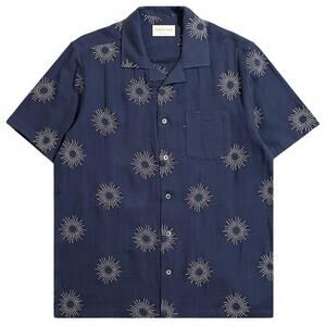NEW FAR AFIELD men's stachio short sleeve shirt in sol embroidery navy iris